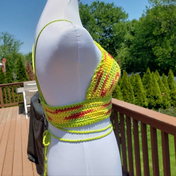 Crop Top Taco Siesta Multi Crochet Festival Cotton C CUP Adjustable Size - Picture 7 of 9